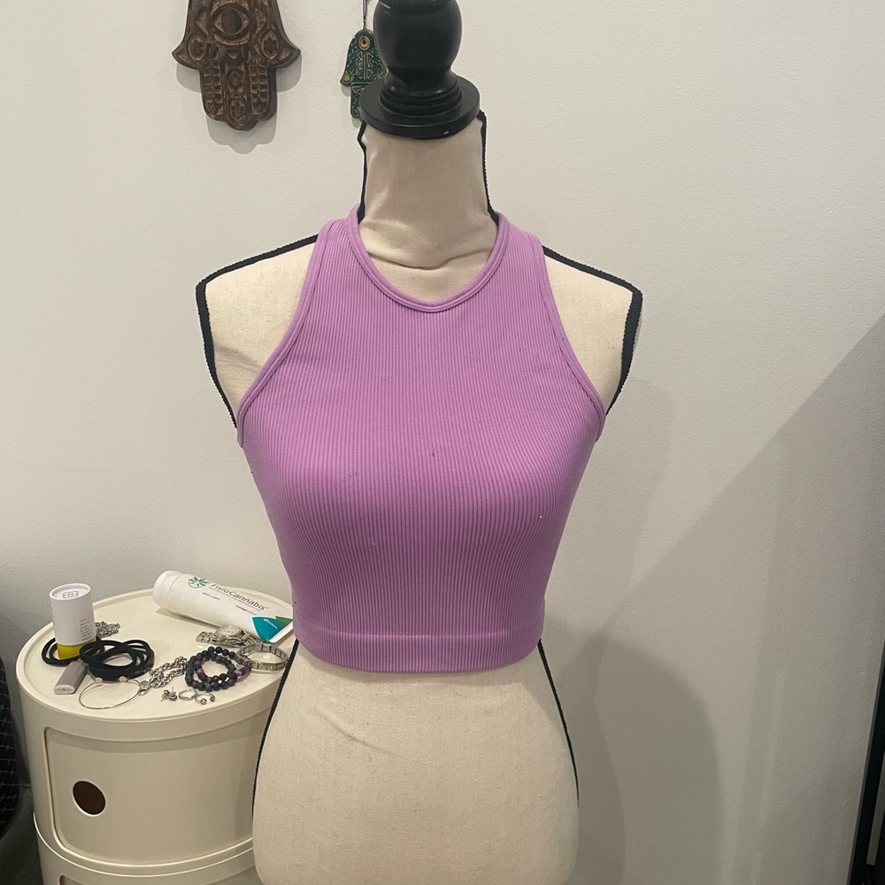 Purple Ribbed Crop Top